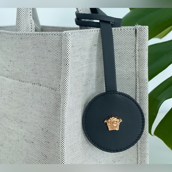 VERSACE Logo Small 2way Tote Shoulder Bag Canvas Leather Gray - Picture 4 of 15